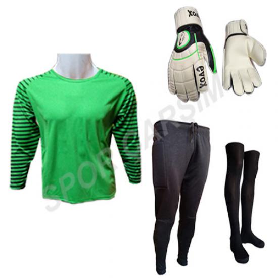 Evox Profesyonel Kaleci Forma,Pantolon,Lüx Çorap,Kaleci Eldiveni Set- Yeşil Çocuk-Yetişkin Boy