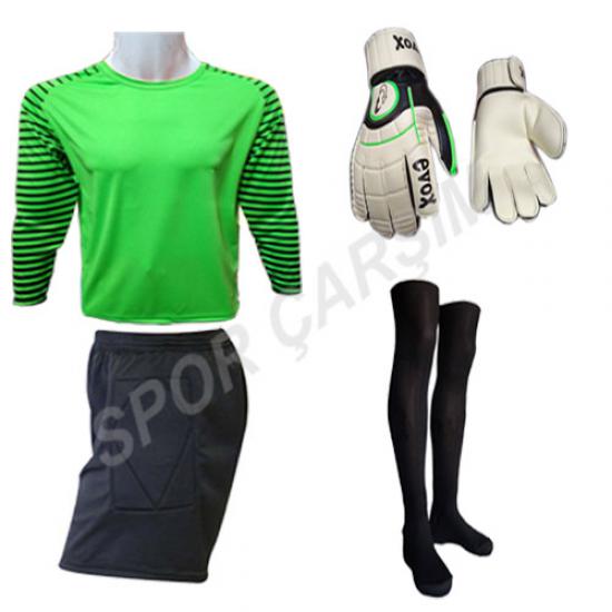 Evox Profesyonel Kaleci Forma,Kaleci Şortu,Lüx Futbol Çorabı,Kaleci Eldiveni Seti - A.Yeşil Çocuk-Yetişkin Boy