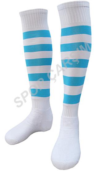 Tam Profesyonel Zebra Futbol Çorabı,Tozluk,Konç Turkuaz-Beyaz