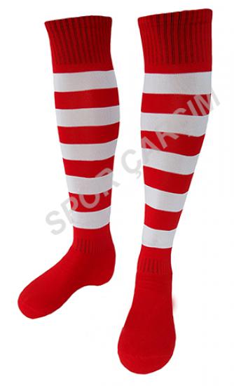 Tam Profesyonel Zebra Futbol Çorabı,Tozluk,Konç Kırmızı-Beyaz