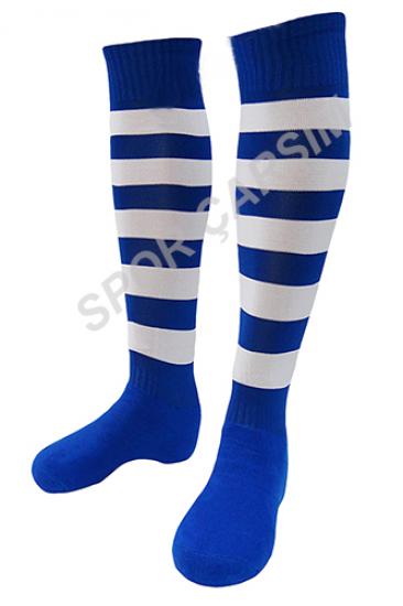 Tam Profesyonel Zebra Futbol Çorabı,Tozluk,Konç Mavi-Beyaz