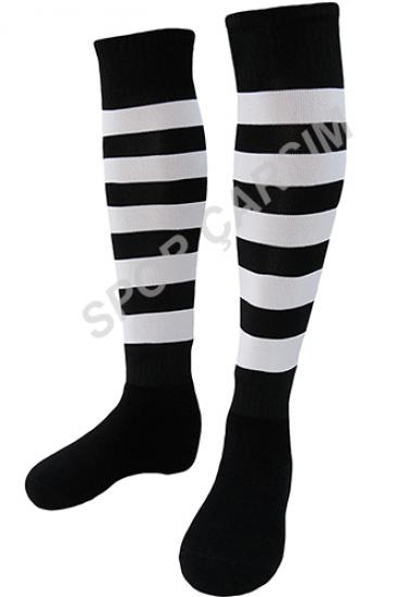 Tam Profesyonel Zebra Futbol Çorabı,Tozluk,Konç Siyah-Beyaz
